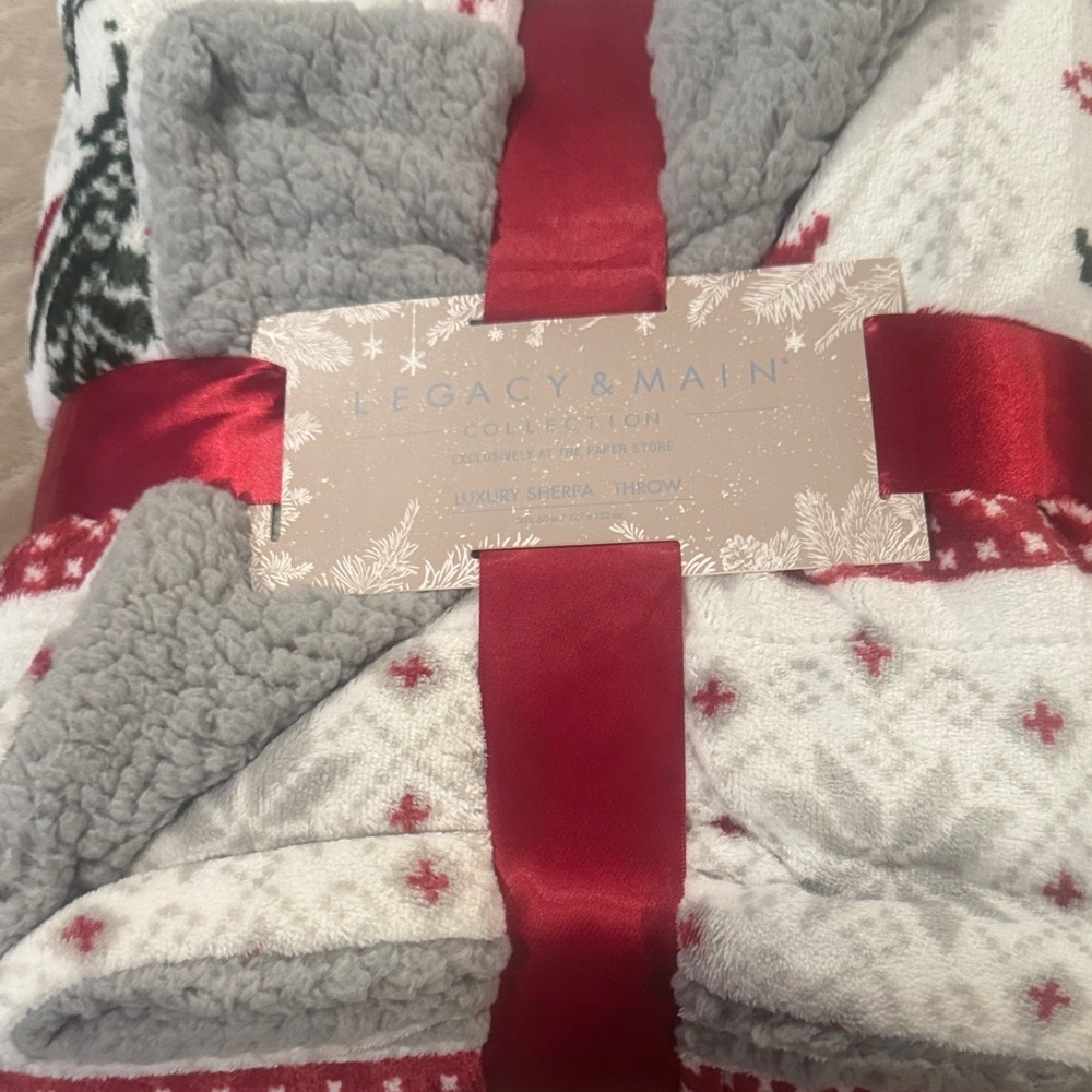 Holiday Throw Blanket - Gray and Red